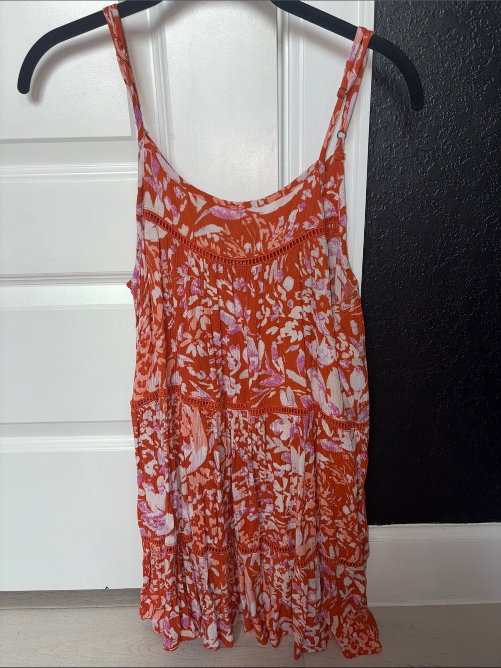 Orange Floral Tiered tunic top with Spaghetti Straps
